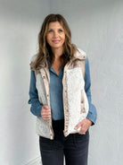 Dex Mixed Fabric Vest in Olive and Neutral-141 Outerwear Coats & Jackets-Little Bird Boutique