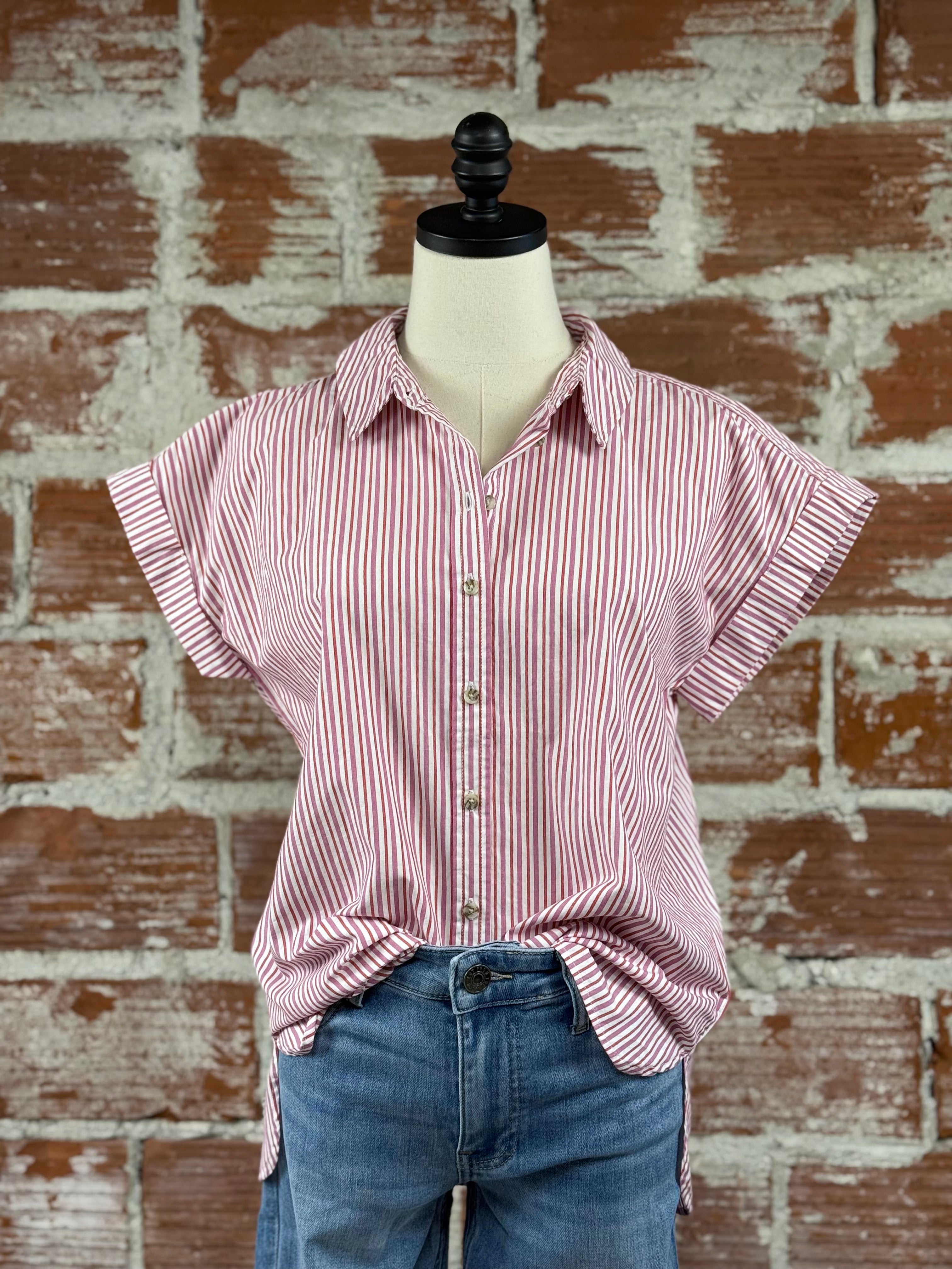 Jak & Rae Ilene Top in Cosmic Pink Stripe-112 - Woven Top S/S (Dec - May)-Little Bird Boutique