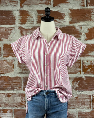 Jak & Rae Ilene Top in Cosmic Pink Stripe-112 - Woven Top S/S (Dec - May)-Little Bird Boutique
