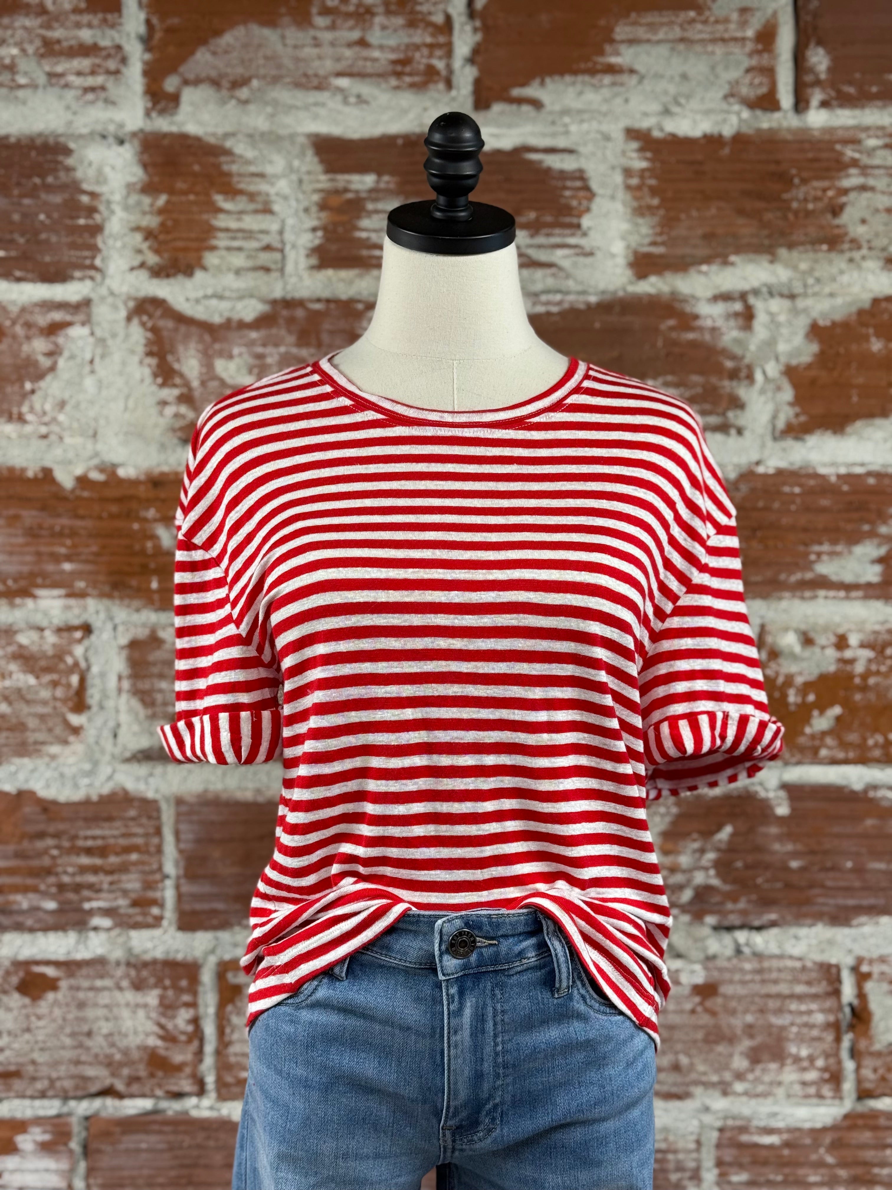 Jak & Rae Patria Striped Tee in Red and White-122 - Jersey Tops S/S (Dec - May)-Little Bird Boutique