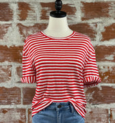 Jak & Rae Patria Striped Tee in Red and White-122 - Jersey Tops S/S (Dec - May)-Little Bird Boutique