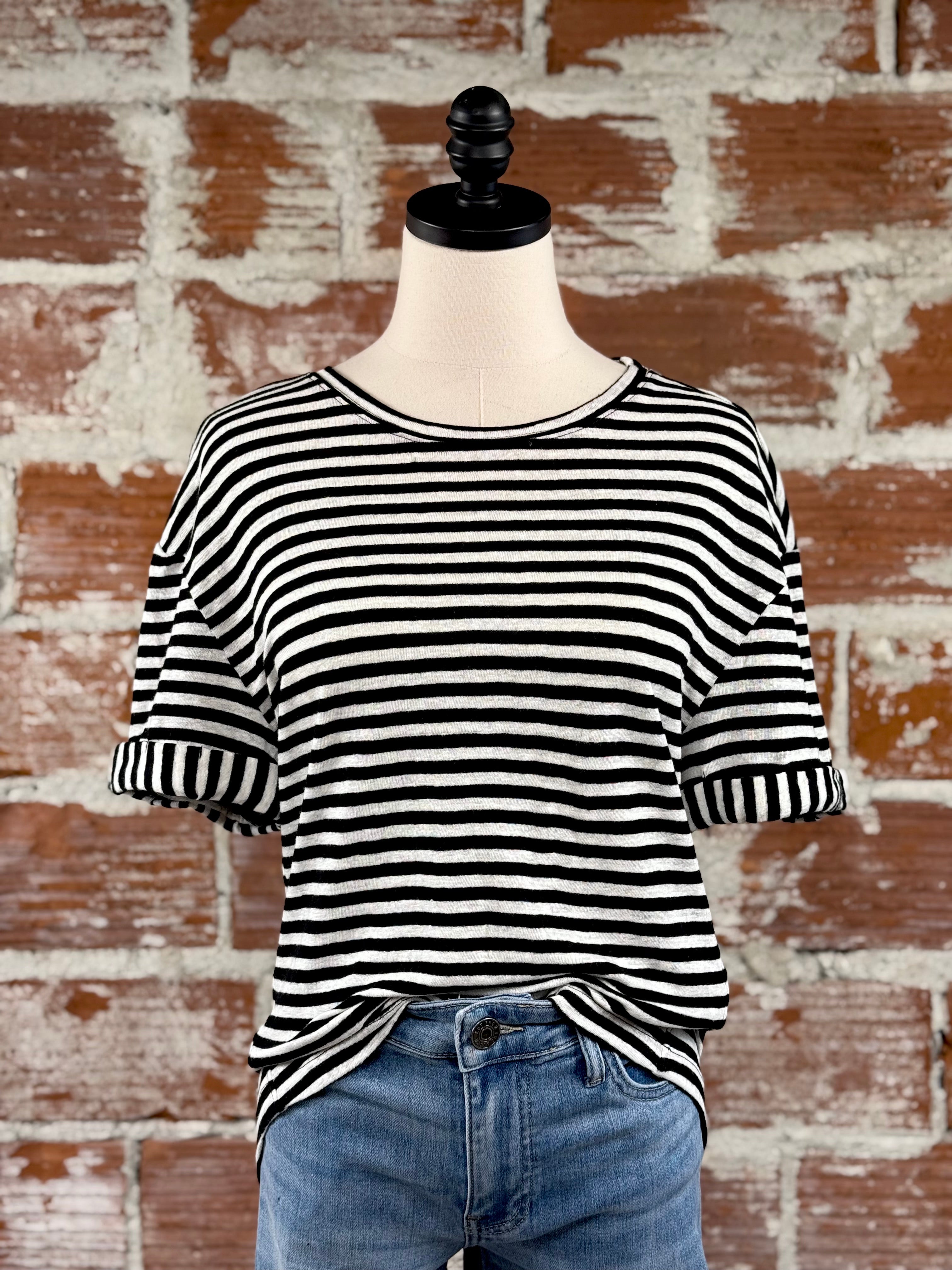 Jak & Rae Patria Striped Tee in Black and White-122 - Jersey Tops S/S (Dec - May)-Little Bird Boutique