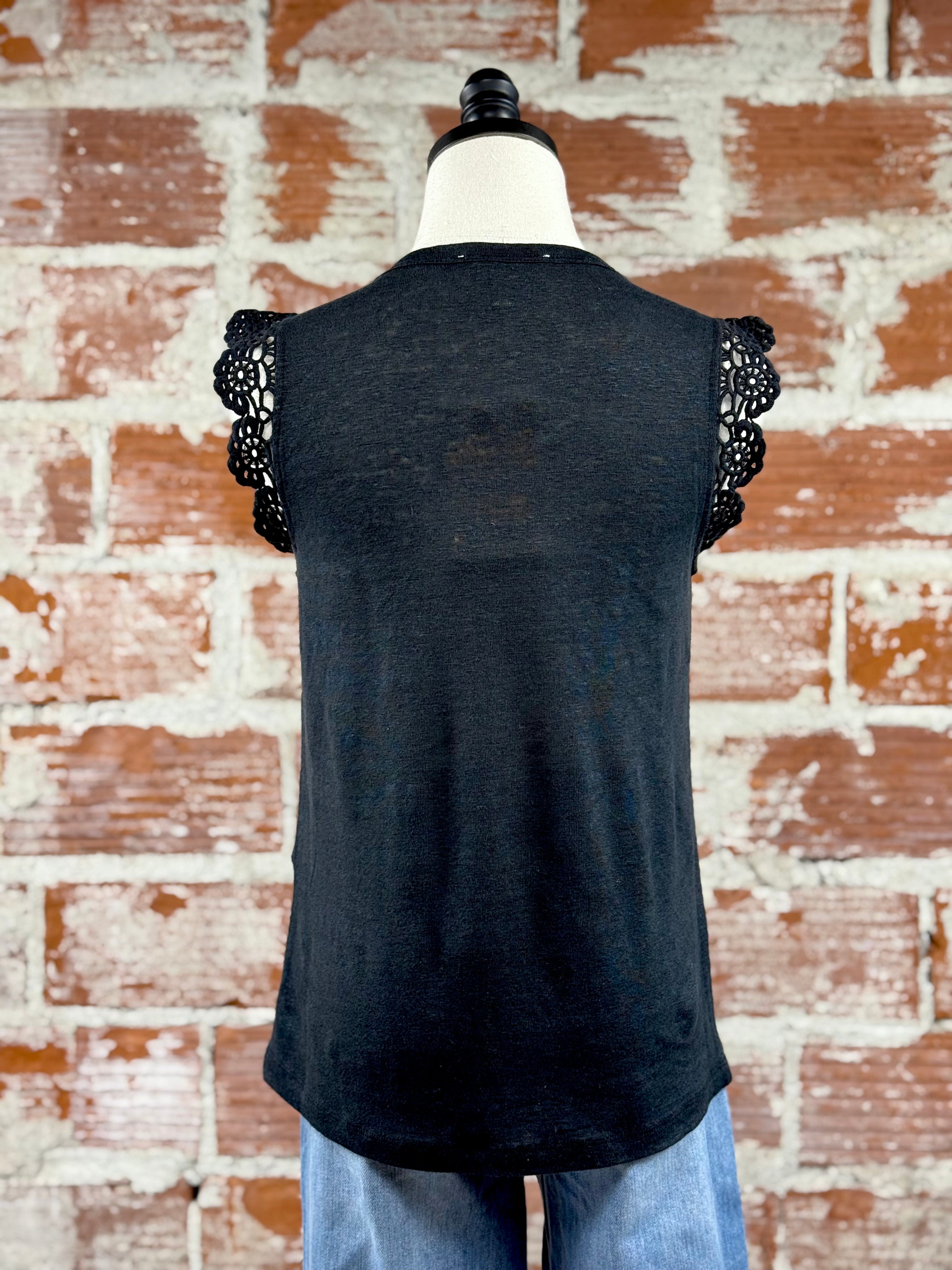 Jak & Rae Waverly Ruffle Tank in Black-123 - Jersey Tops (Holiday)-Little Bird Boutique