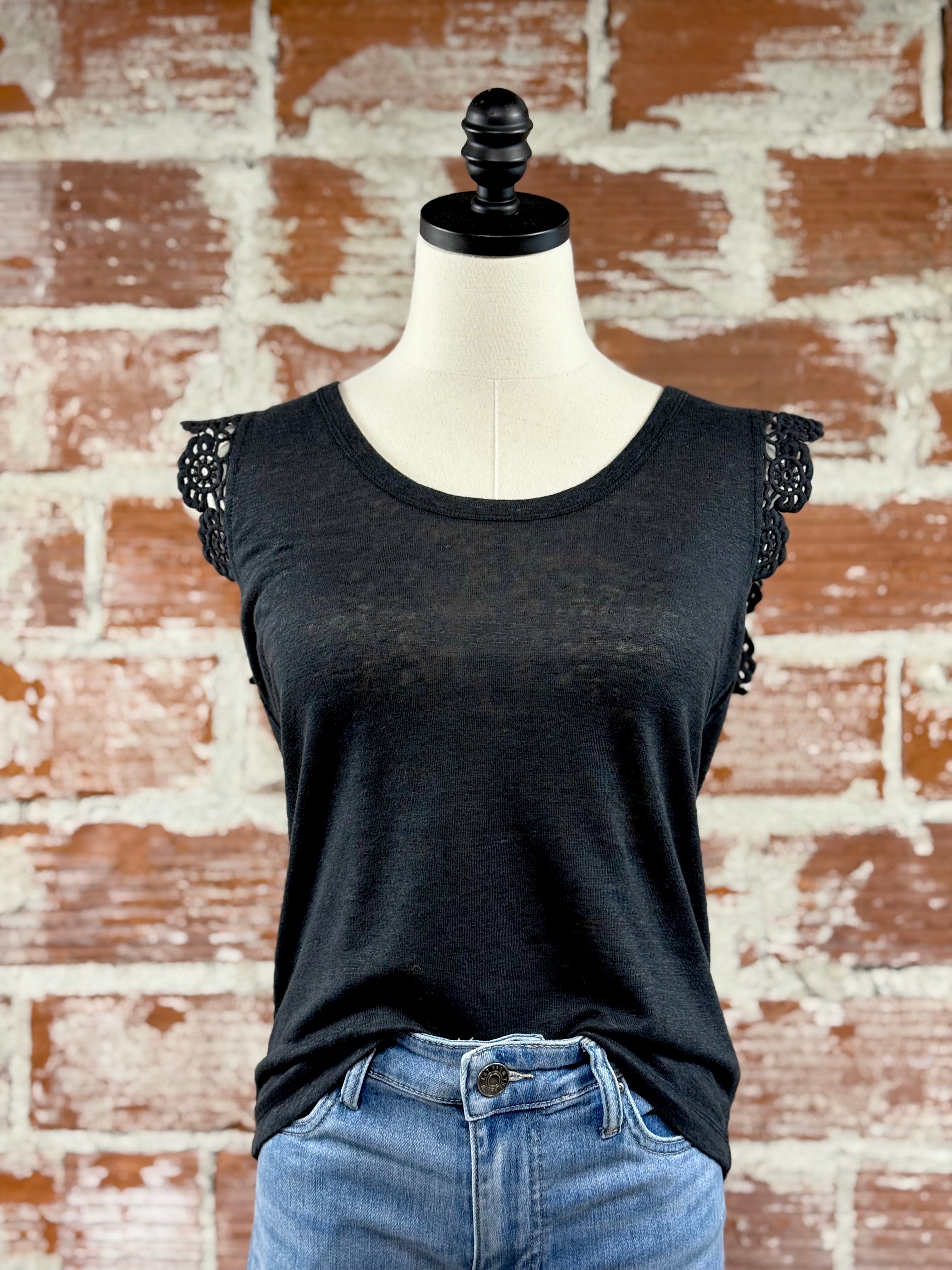 Jak & Rae Waverly Ruffle Tank in Black-123 - Jersey Tops (Holiday)-Little Bird Boutique