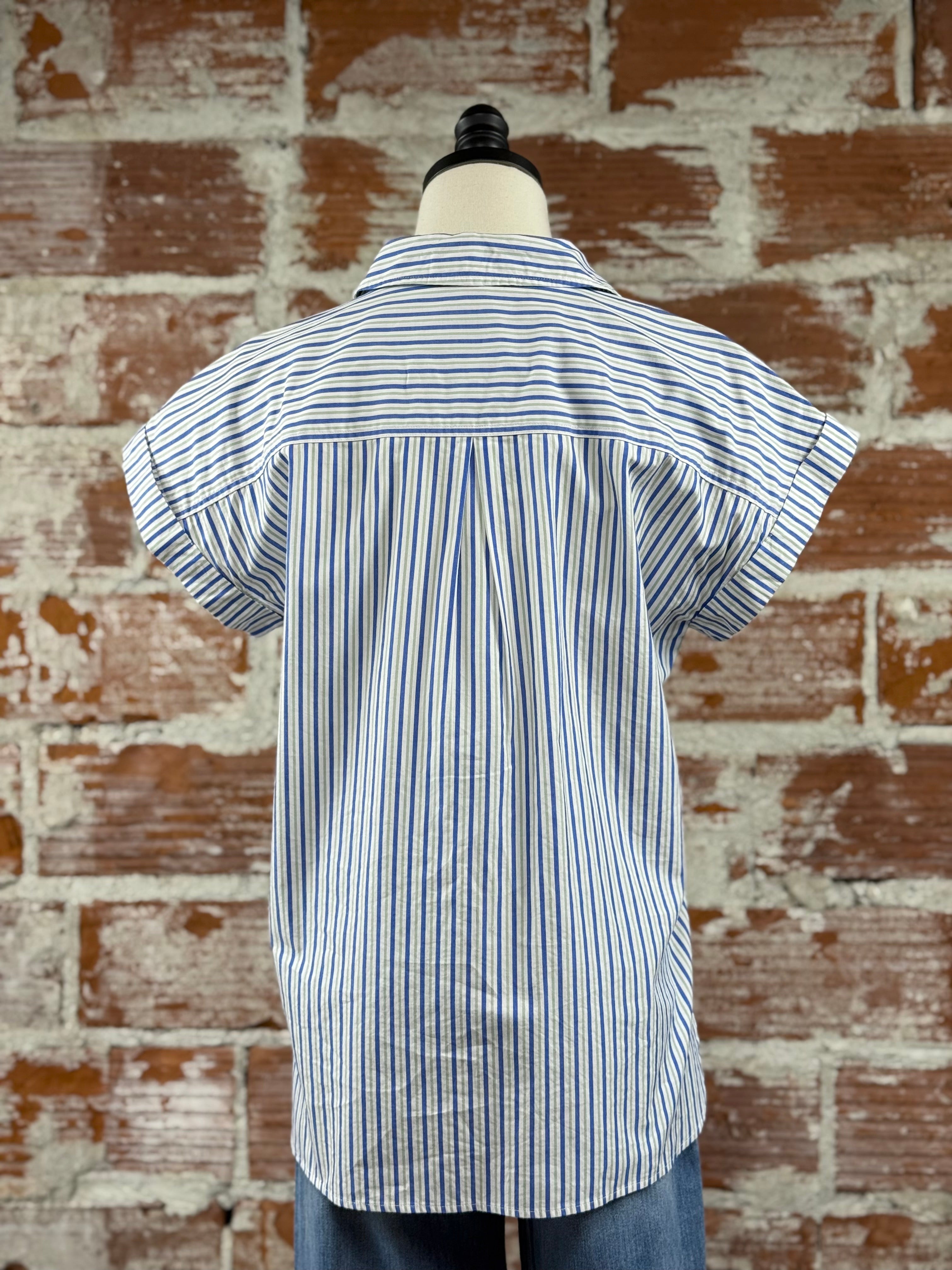 Jak & Rae Ilene Top in Blue Oia Stripe-112 - Woven Top S/S (Dec - May)-Little Bird Boutique