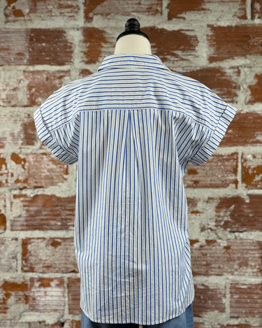 Jak & Rae Ilene Top in Blue Oia Stripe-112 - Woven Top S/S (Dec - May)-Little Bird Boutique