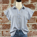 Jak & Rae Ilene Top in Blue Oia Stripe-112 - Woven Top S/S (Dec - May)-Little Bird Boutique