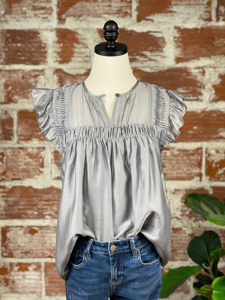 Keyhole Neck Blouse in Slate Grey