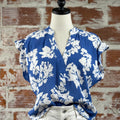 Jak & Rae Avery Top in Blue Floral-112 - Woven Top S/S (Dec - May)-Little Bird Boutique