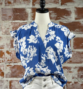 Jak & Rae Avery Top in Blue Floral-112 - Woven Top S/S (Dec - May)-Little Bird Boutique