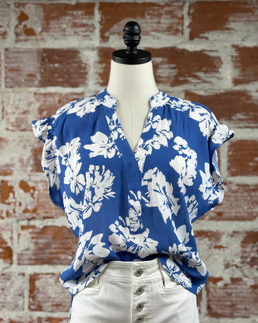 Jak & Rae Avery Top in Blue Floral-112 - Woven Top S/S (Dec - May)-Little Bird Boutique