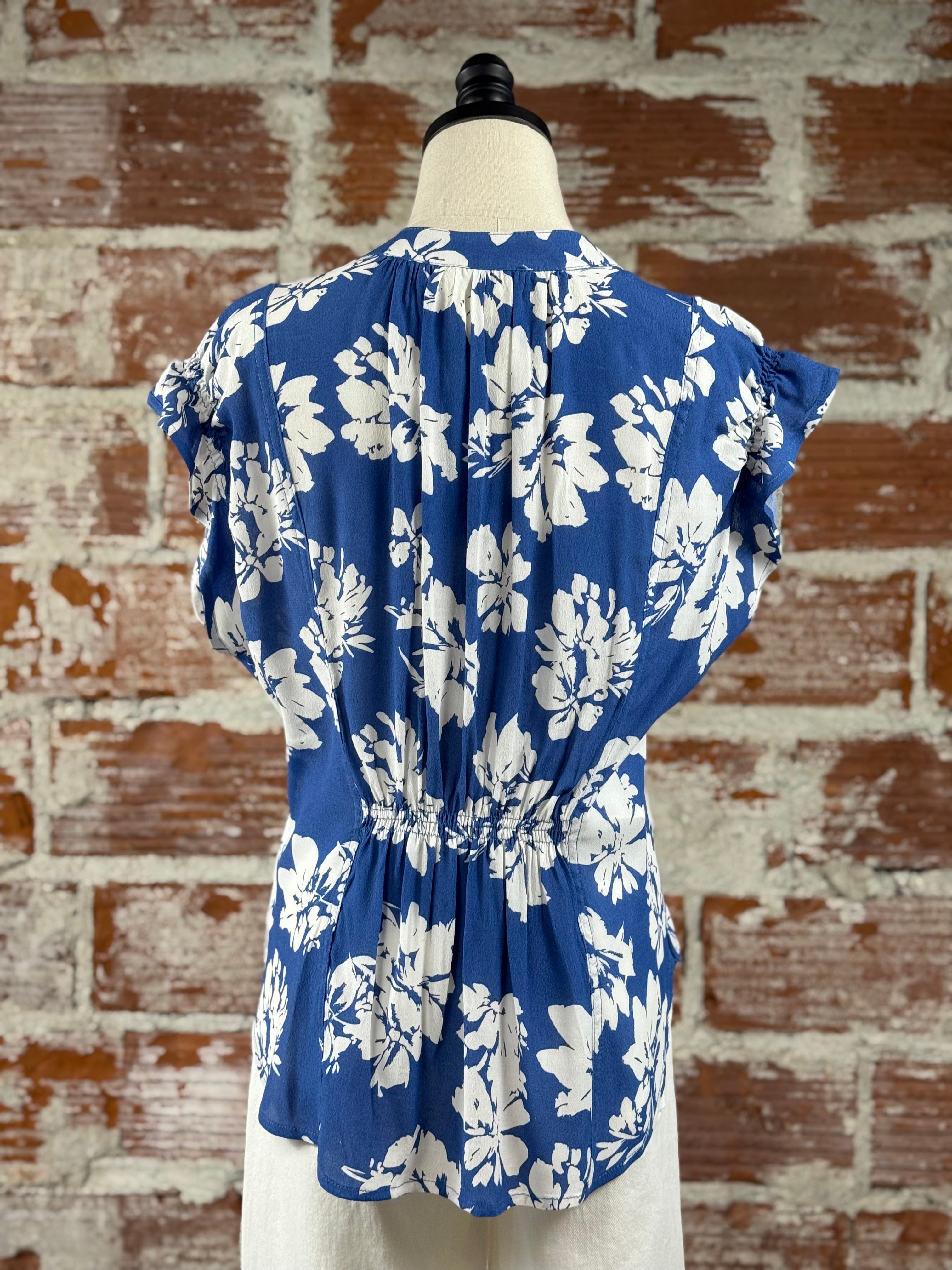 Jak & Rae Avery Top in Blue Floral-112 - Woven Top S/S (Dec - May)-Little Bird Boutique