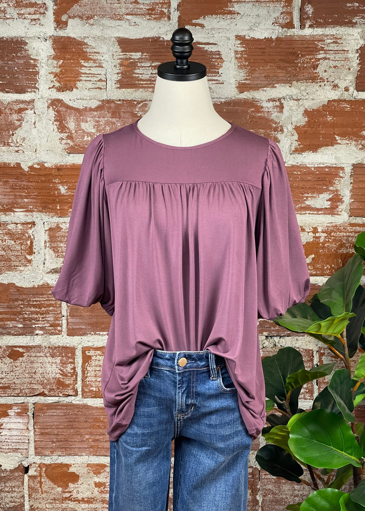 Puff Sleeve Knit Top in Dusty Purple