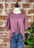 Puff Sleeve Knit Top in Dusty Purple-121 Jersey Tops - Short Sleeve-Little Bird Boutique