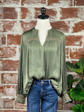 Smocked Blouse in Olive Green-112 Woven Tops - Long Sleeve-Little Bird Boutique