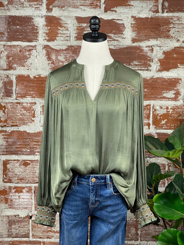 Smocked Blouse in Olive Green