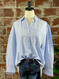 Lea Button Down Oversized Pin Stripe Shirt-112 Woven Tops - Long Sleeve-Little Bird Boutique