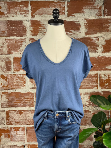 Cap Sleeve Slub Tee in Denim