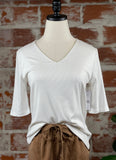 Liverpool Rib Knit Top in Cream-121 Jersey Tops - Short Sleeve-Little Bird Boutique