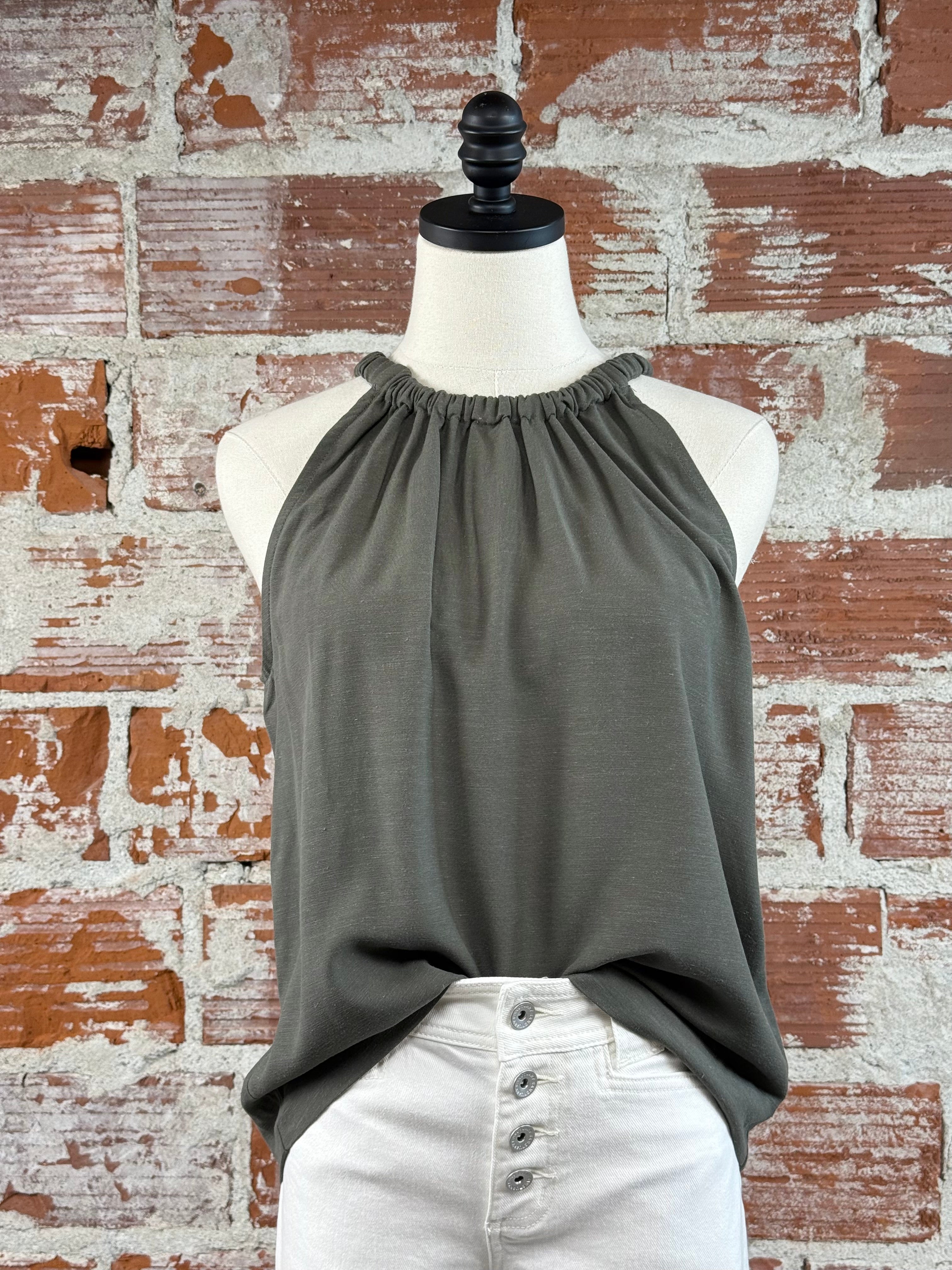 Anthem Tie Back Halter Top in Moss-112 - Woven Top S/S (Dec - May)-Little Bird Boutique