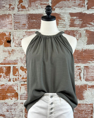 Anthem Tie Back Halter Top in Moss-112 - Woven Top S/S (Dec - May)-Little Bird Boutique