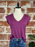 Dear John Uri Waffle Top in Purple Potion-121 Jersey Tops - Short Sleeve-Little Bird Boutique