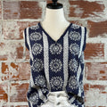 Anthem The Label Embroidered Cotton Button Tank in Navy-112 - Woven Top S/S (Dec - May)-Little Bird Boutique