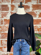 Liverpool Ribbed Crew Neck Sweater in Black-131 - Sweaters F/W (July - Dec)-Little Bird Boutique