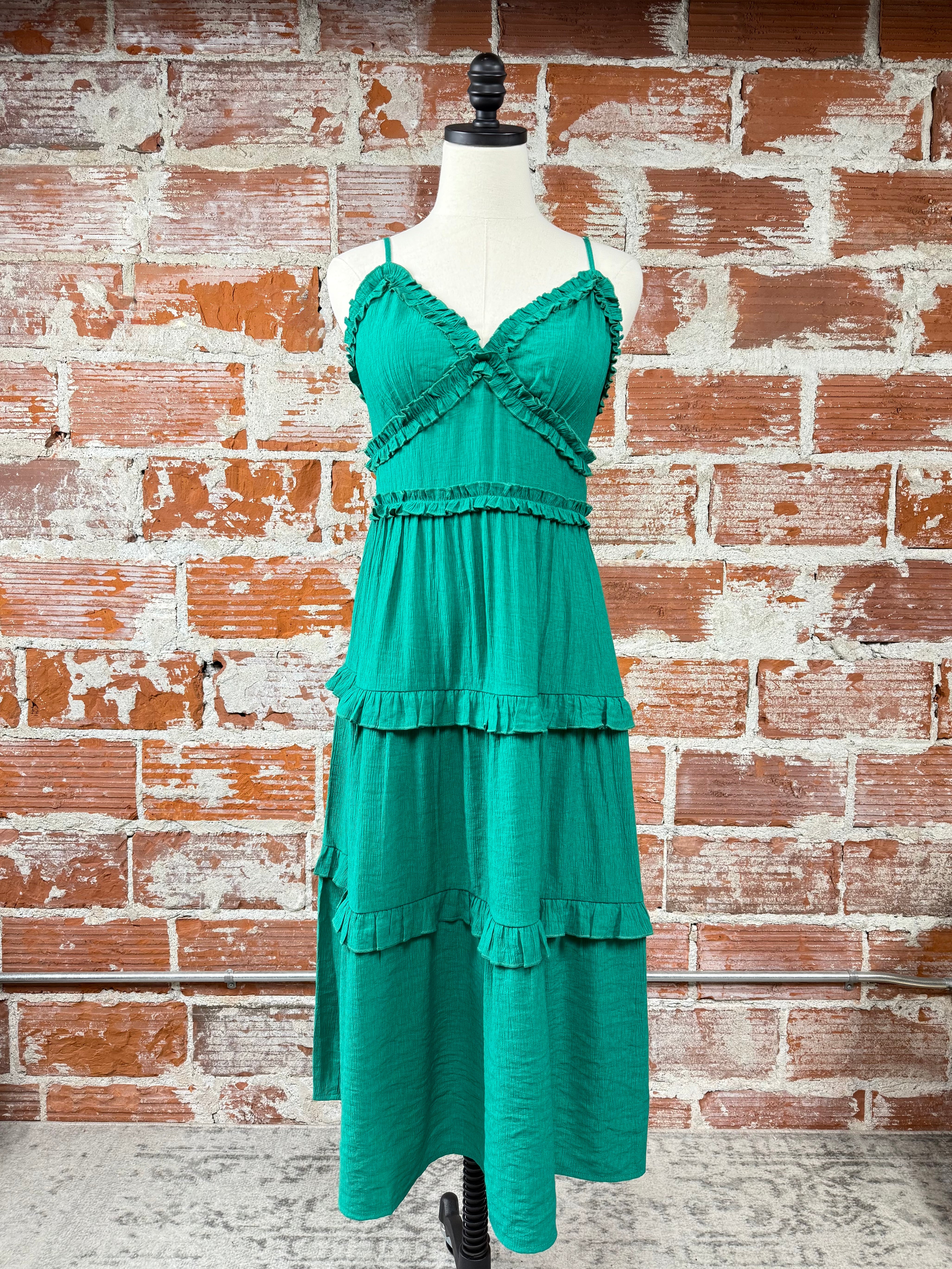 June Tiered Dress in Green-152 Dresses - Long-Little Bird Boutique