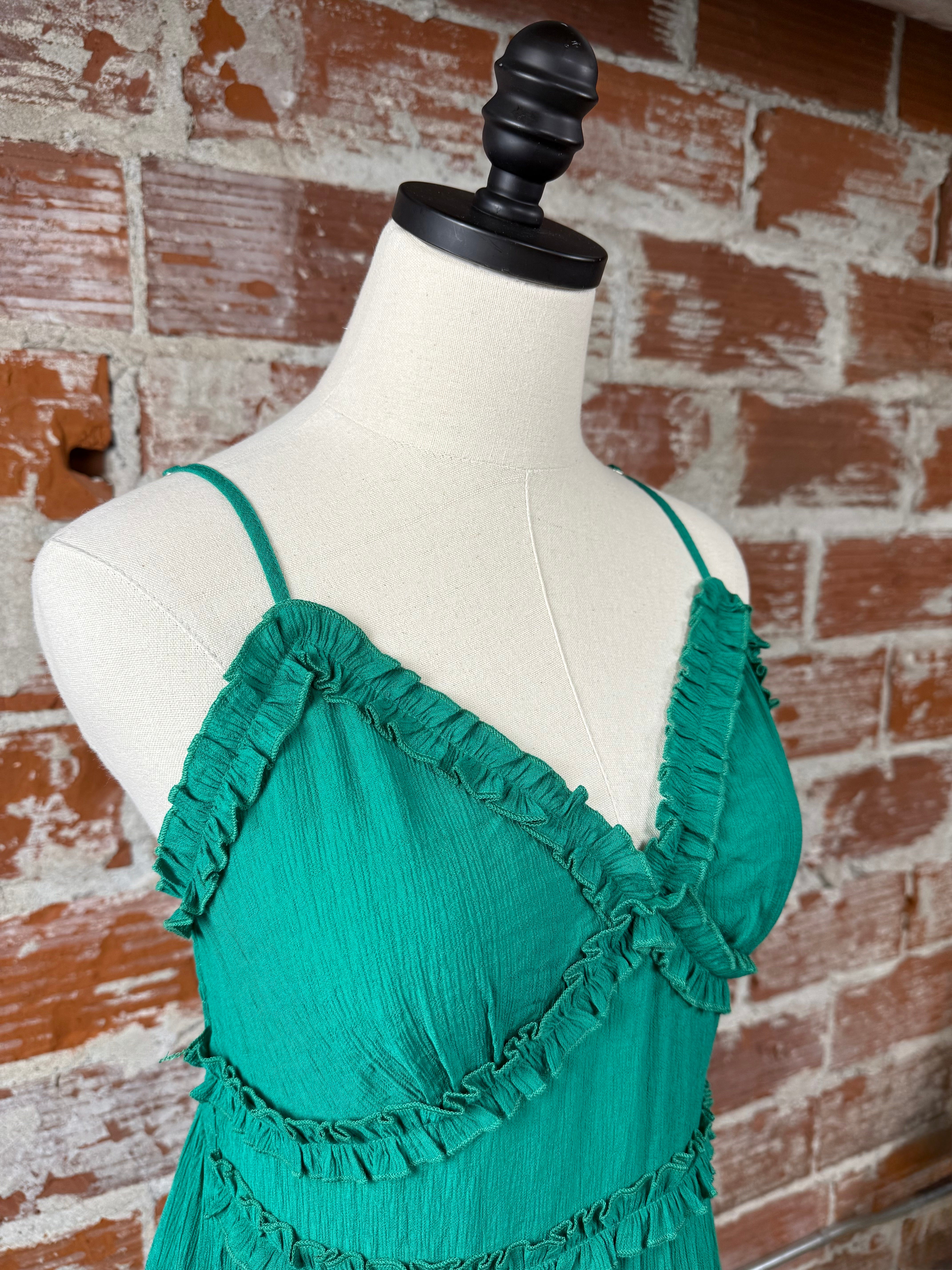 June Tiered Dress in Green-152 Dresses - Long-Little Bird Boutique