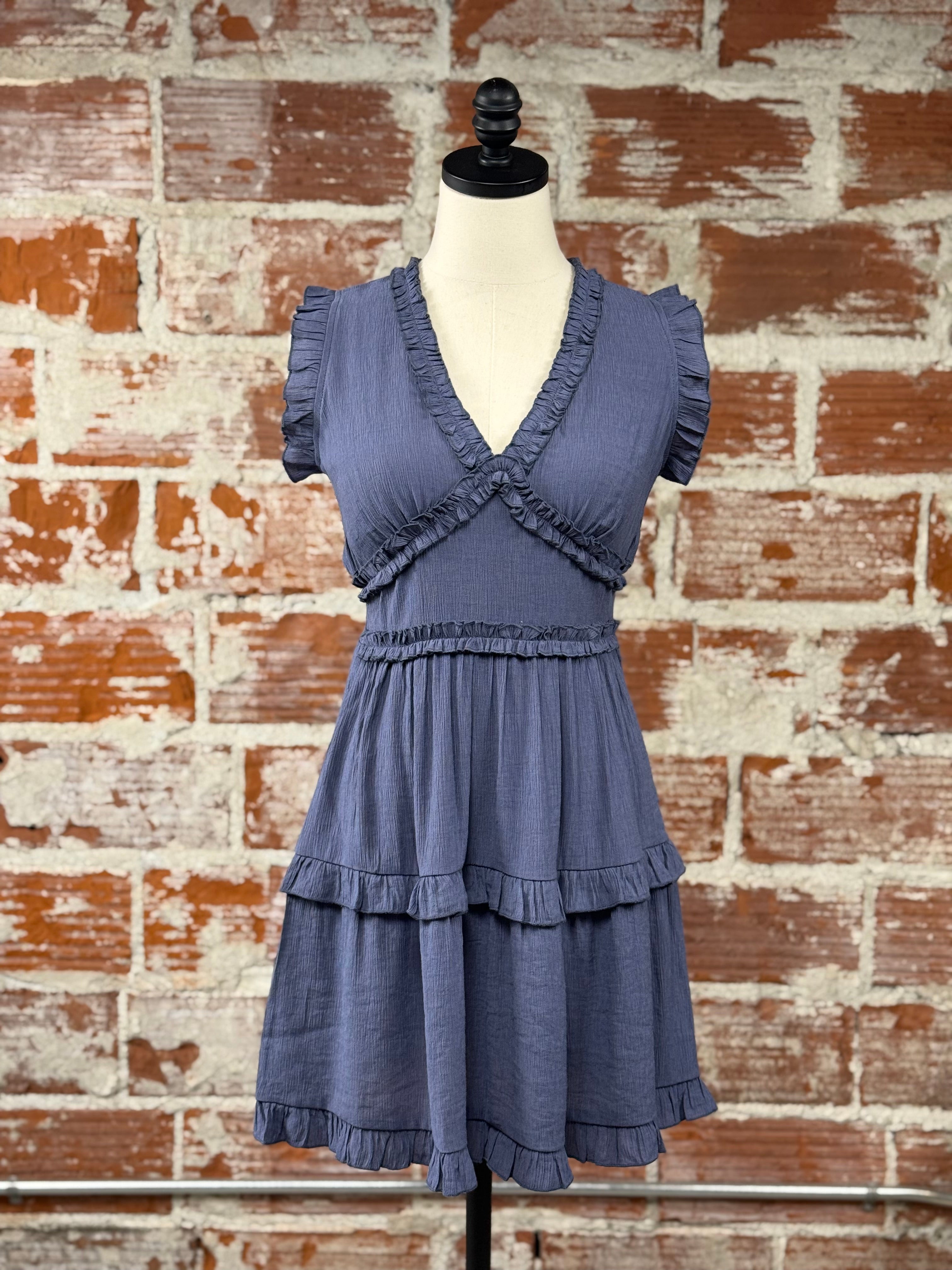 The Suzy Dress in Dusty Blue-151 Dresses - Short-Little Bird Boutique