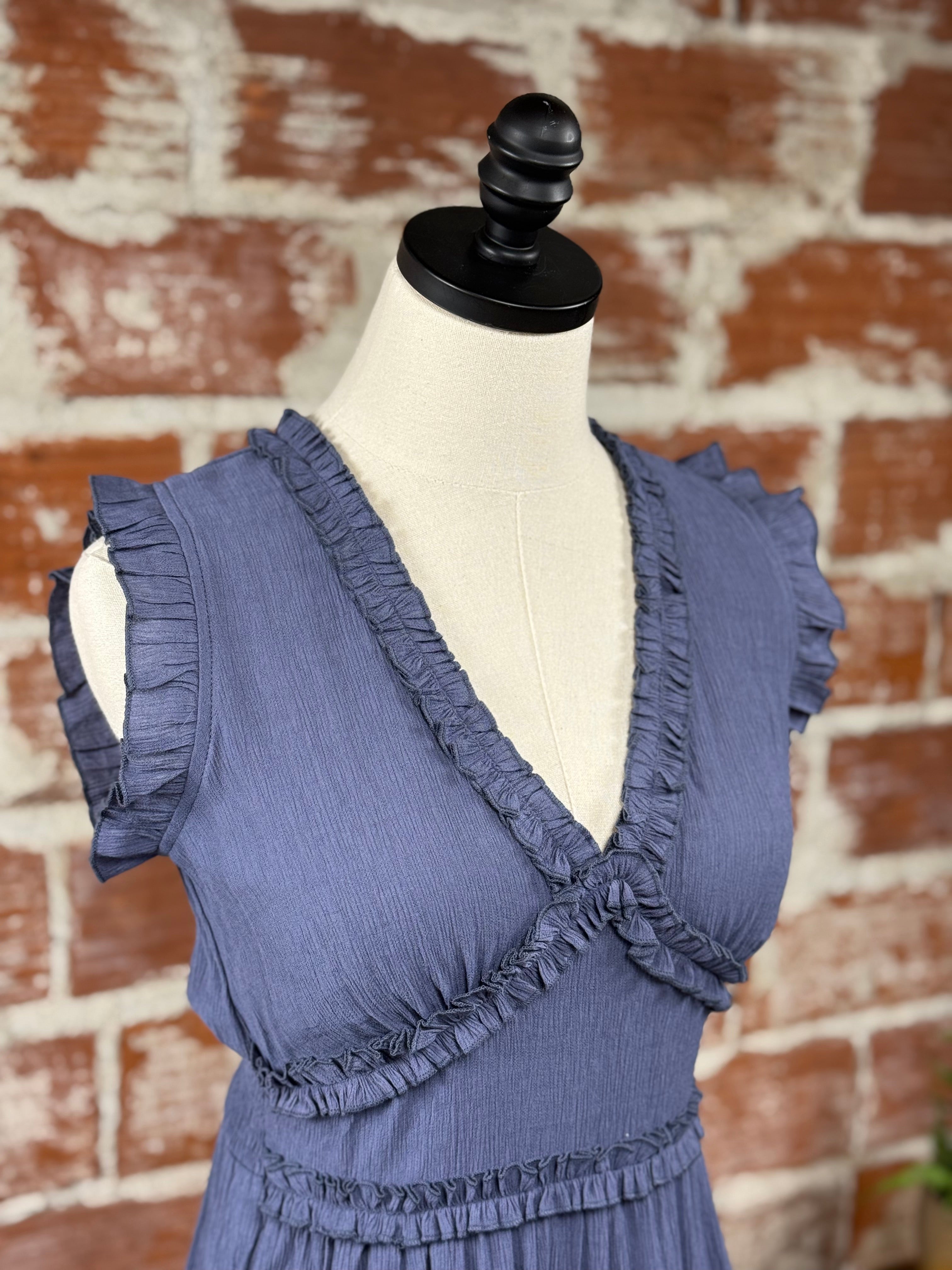 The Suzy Dress in Dusty Blue-151 Dresses - Short-Little Bird Boutique