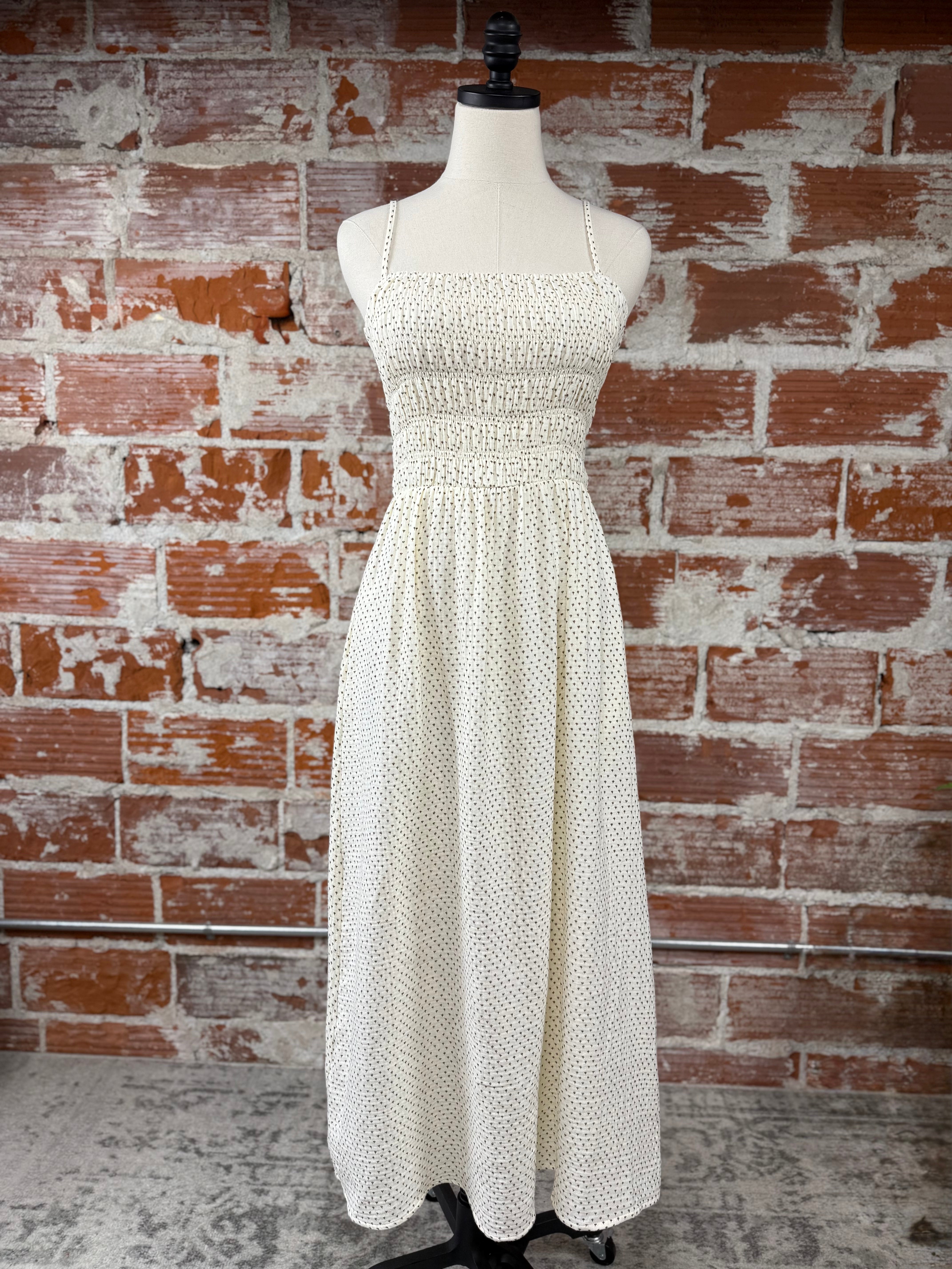 Gauze Ditsy Print Dress in Ivory-152 Dresses - Long-Little Bird Boutique