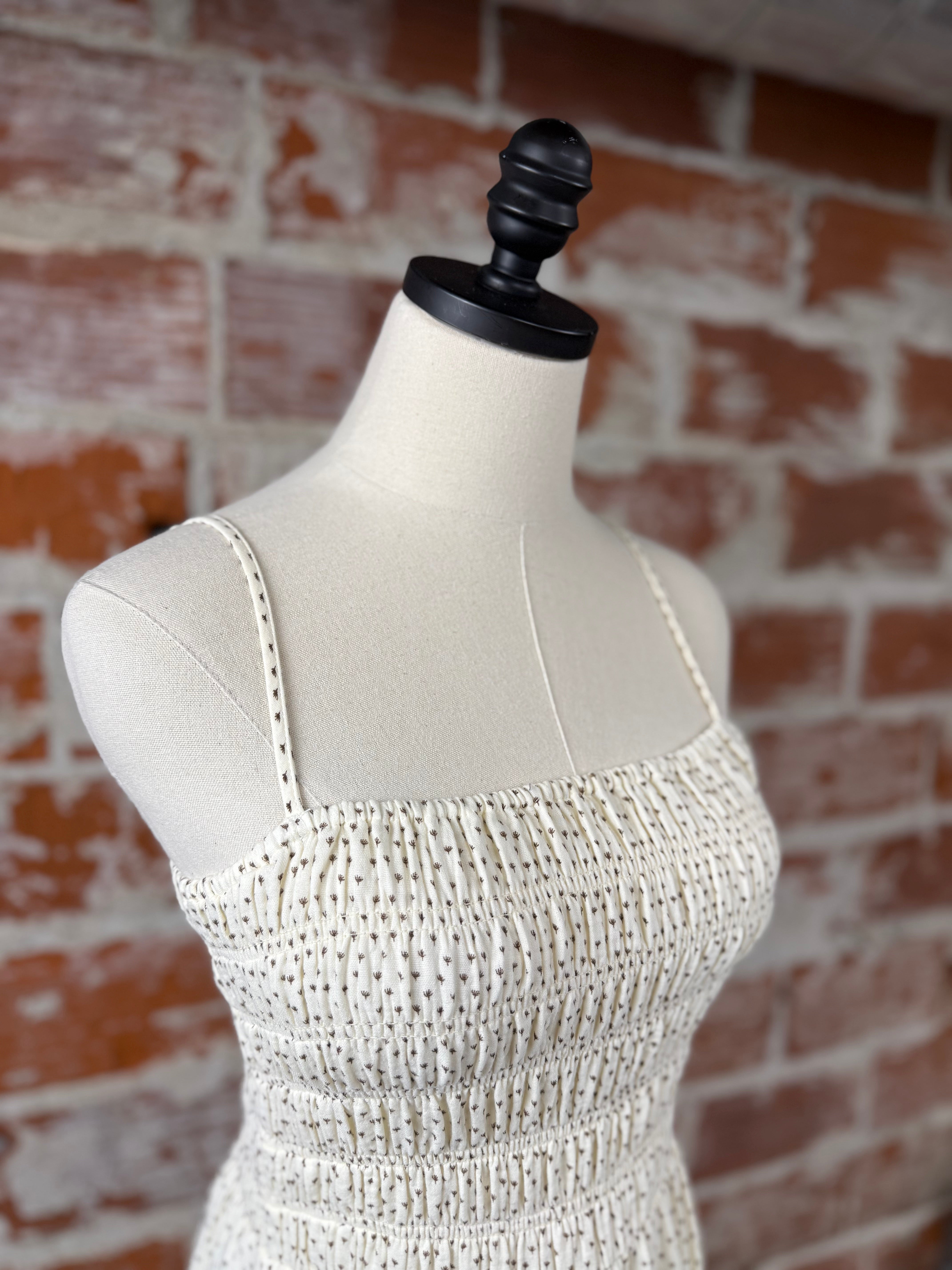 Gauze Ditsy Print Dress in Ivory-152 Dresses - Long-Little Bird Boutique