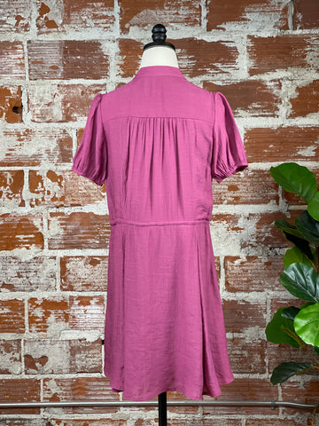 Puff Sleeve Mini Drawstring Dress in Magenta