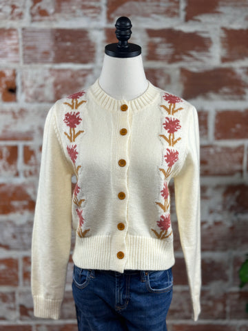Cardigan Sweater in Ivory Floral