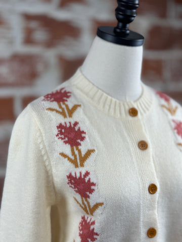 Cardigan Sweater in Ivory Floral