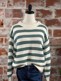 Bubble Sleeve Sweater in Ivory & Green Stripe-130 Sweaters-Little Bird Boutique