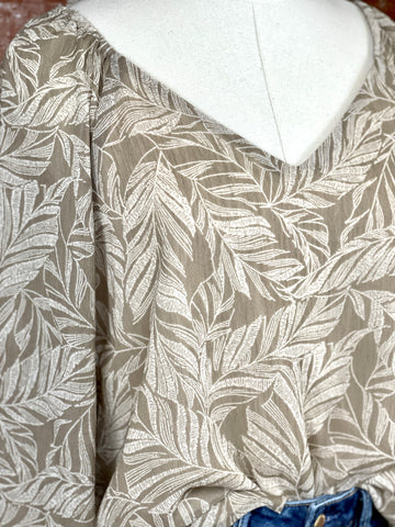 V-Neck Blouse in Taupe Leaf