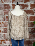 V-Neck Blouse in Taupe Leaf-113 Woven Tops - Sleeveless-Little Bird Boutique