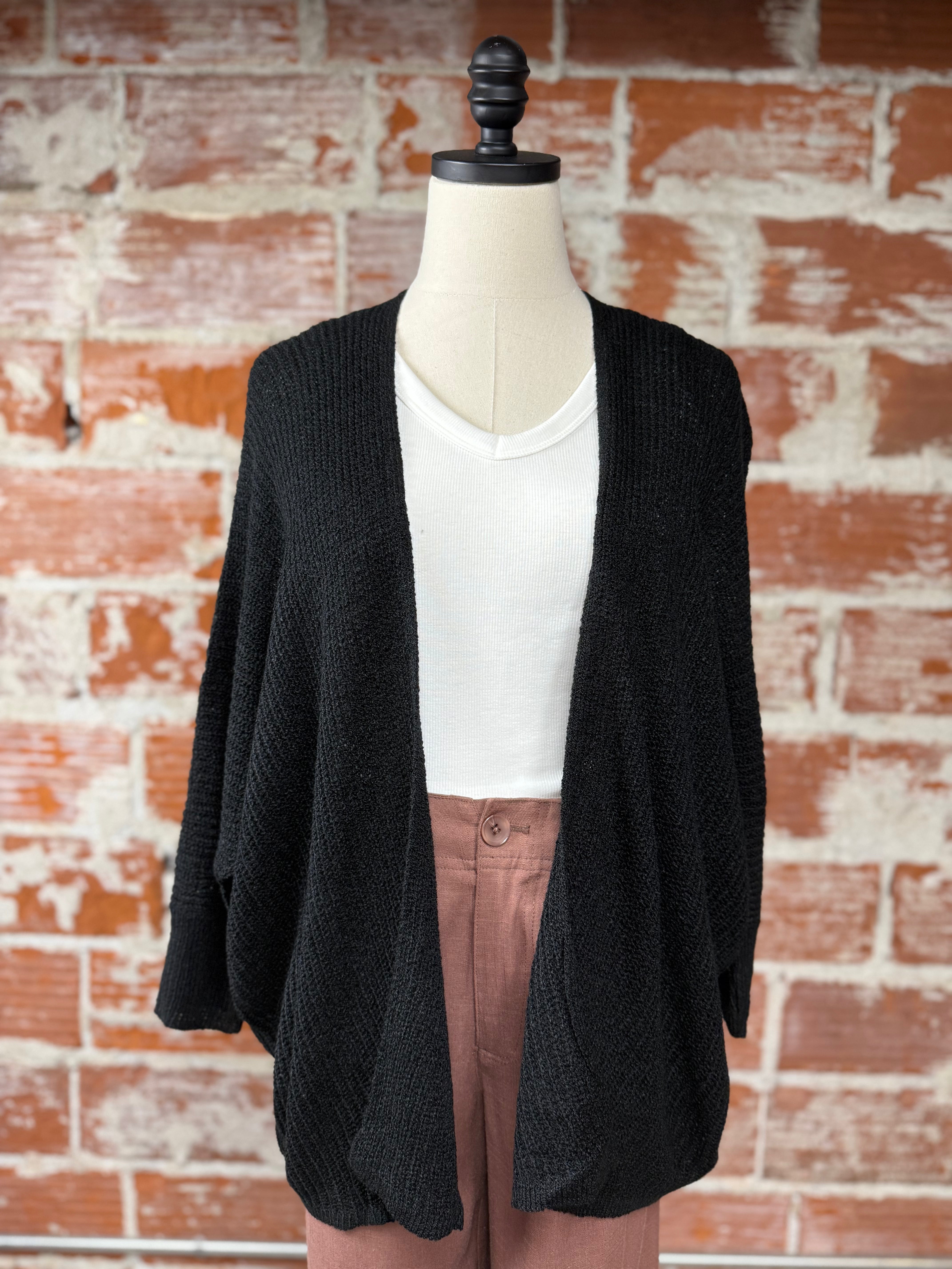 Kali Open Cardigan in Black-131 - Sweaters F/W (June - Nov)-Little Bird Boutique