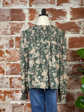 Smocked Cuff Blouse in Forest Floral-112 Woven Tops - Long Sleeve-Little Bird Boutique