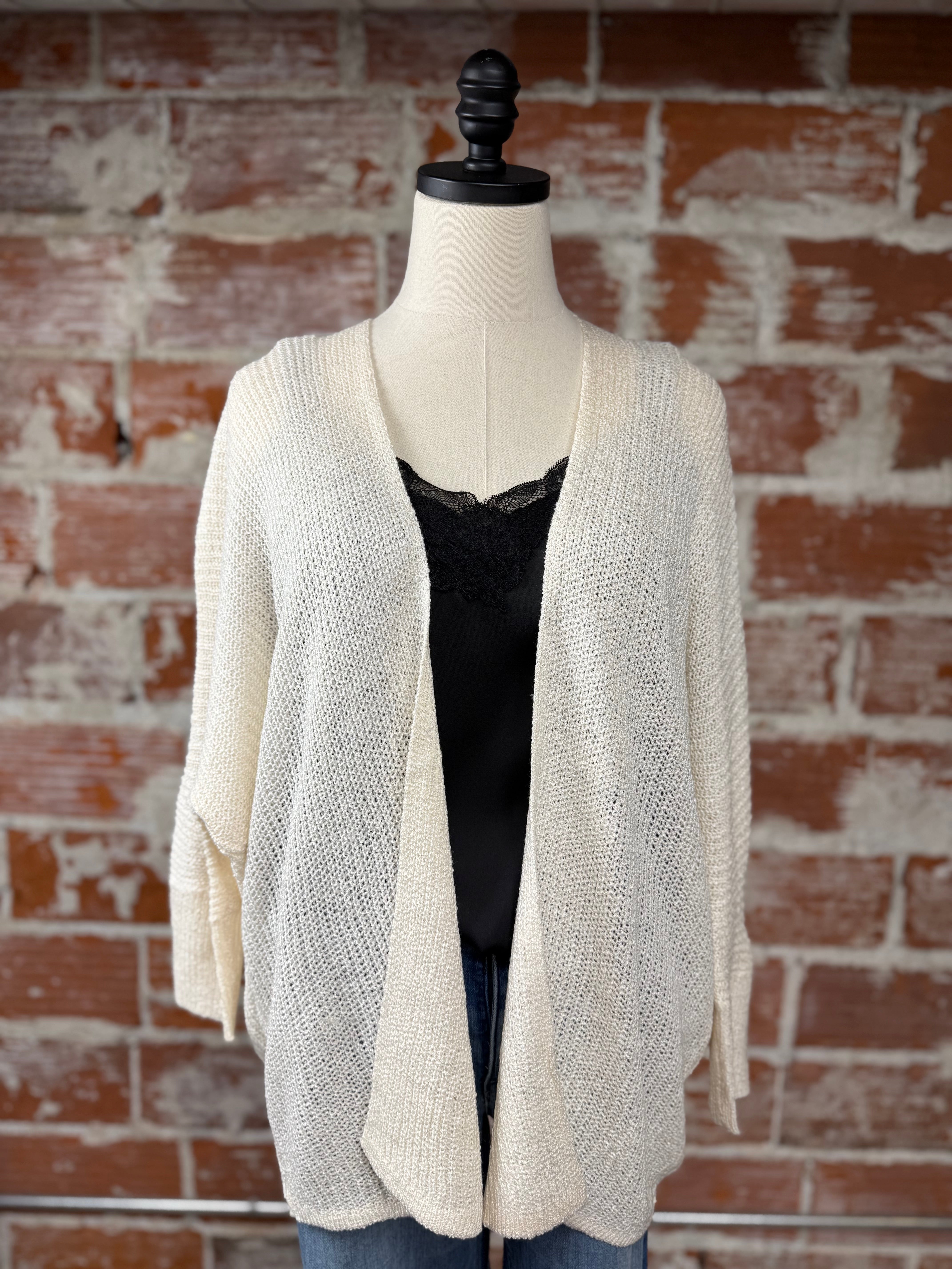 Kali Open Cardigan in Ivory-131 - Sweaters F/W (June - Nov)-Little Bird Boutique