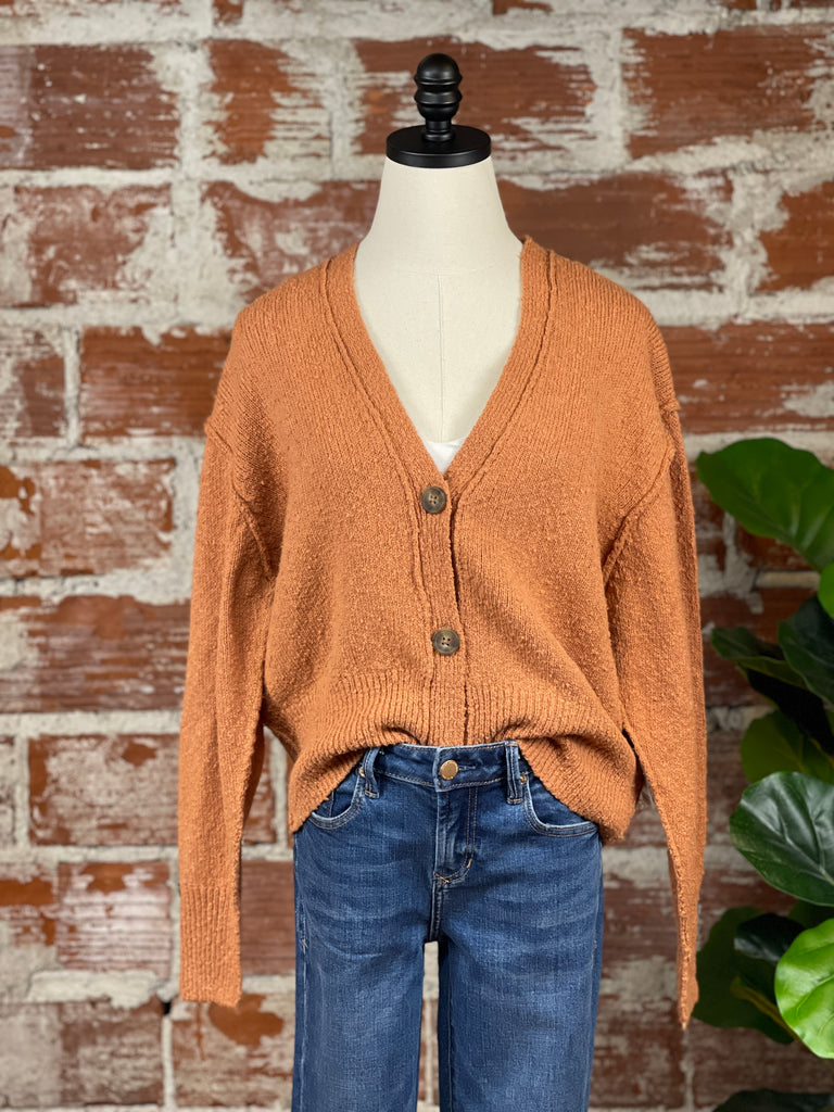 Dex Boucle Button Front Cardigan in Rusty Sand