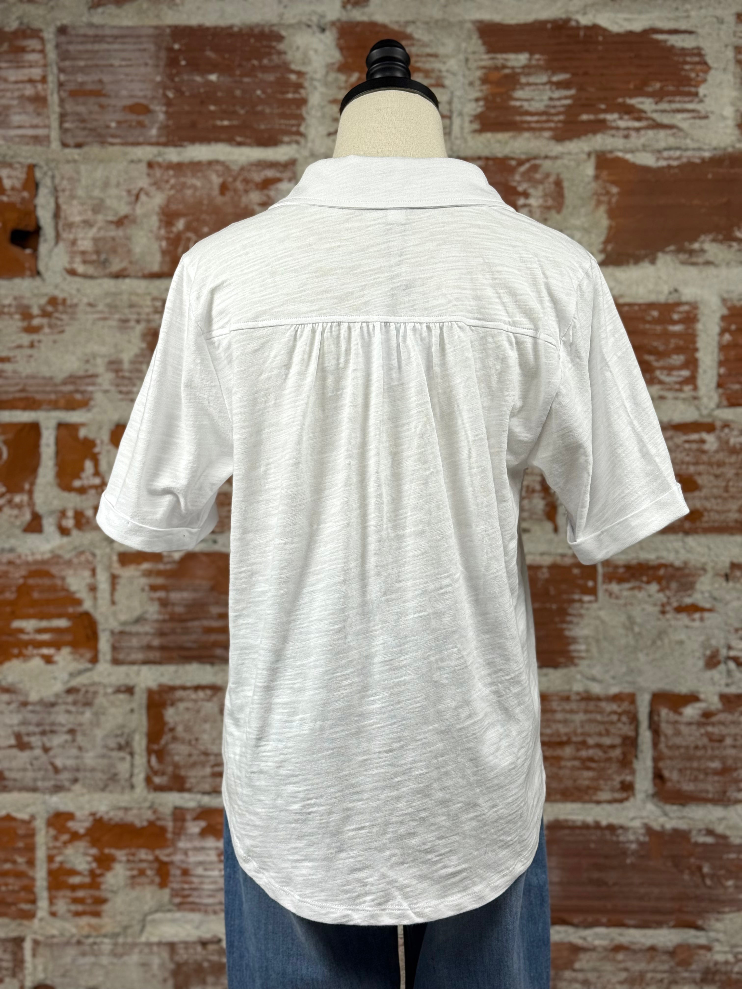 Anthem The Label Johnny Collar Top in White-121 - Jersey Tops F/W (June - Nov)-Little Bird Boutique