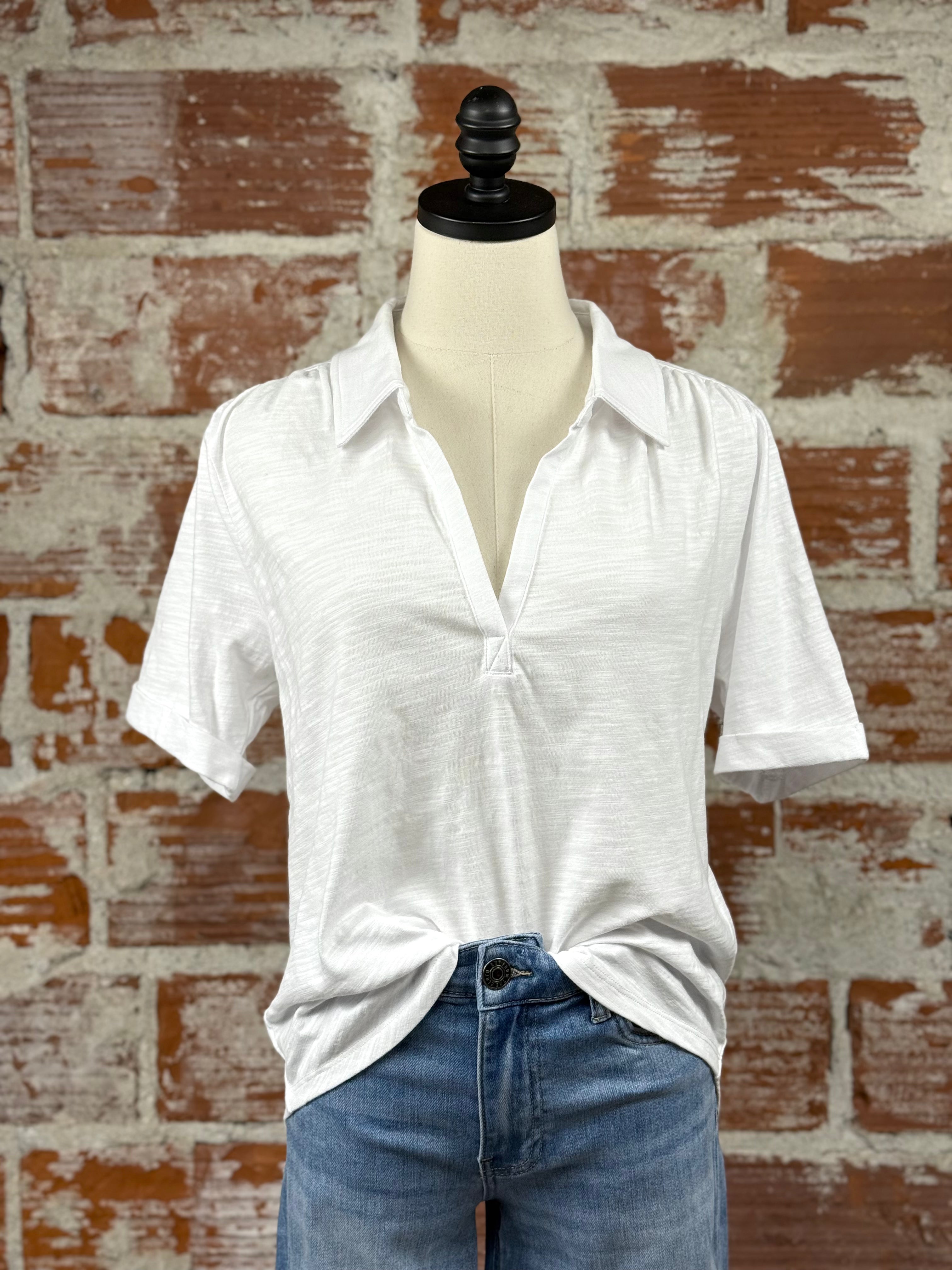 Anthem The Label Johnny Collar Top in White-121 - Jersey Tops F/W (June - Nov)-Little Bird Boutique
