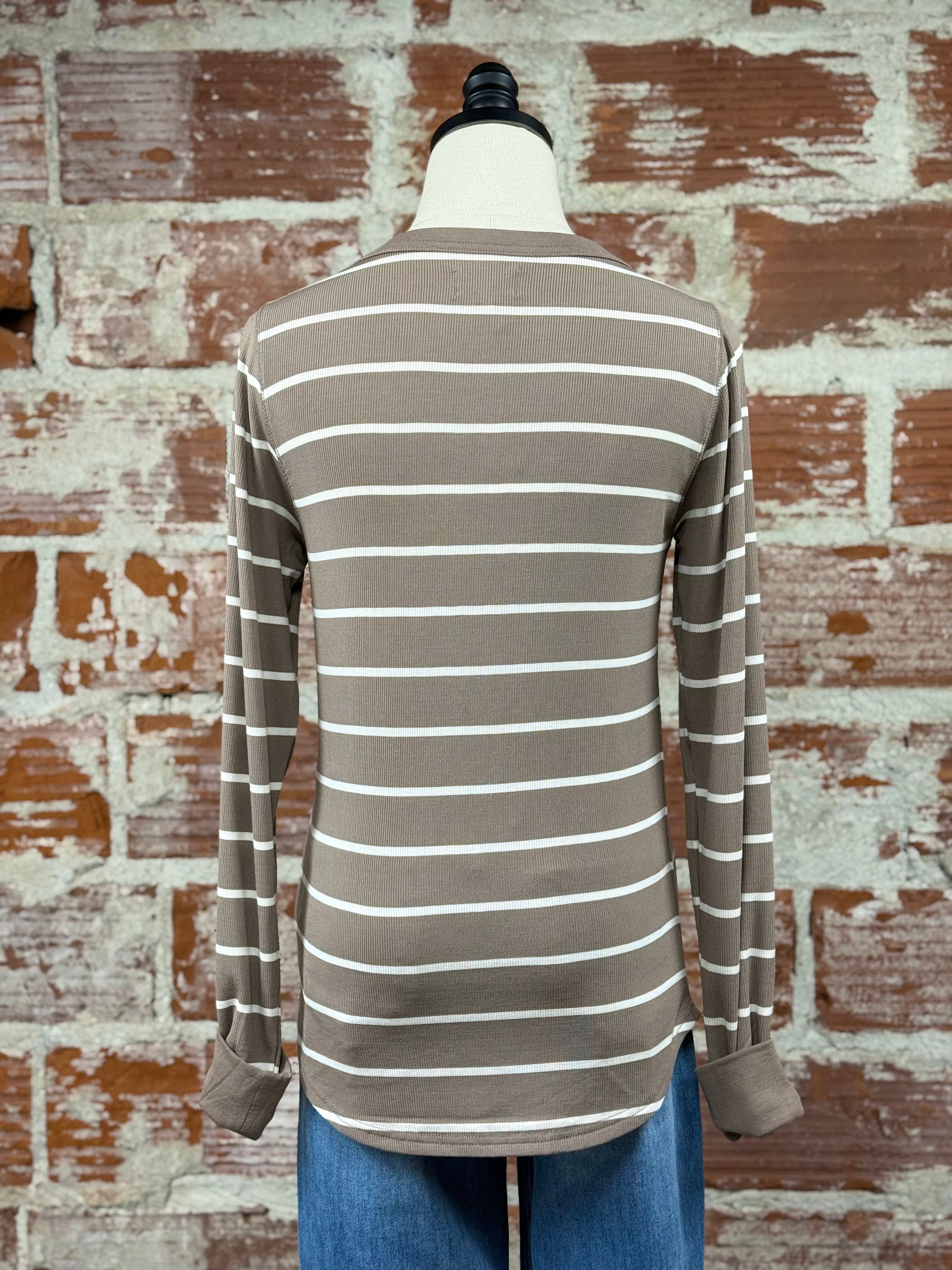 Thread and Supply Stacy Top in Taupe and White Stripe-121 - Jersey Tops F/W (June - Nov)-Little Bird Boutique