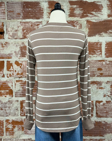 Thread and Supply Stacy Top in Taupe and White Stripe-121 - Jersey Tops F/W (June - Nov)-Little Bird Boutique