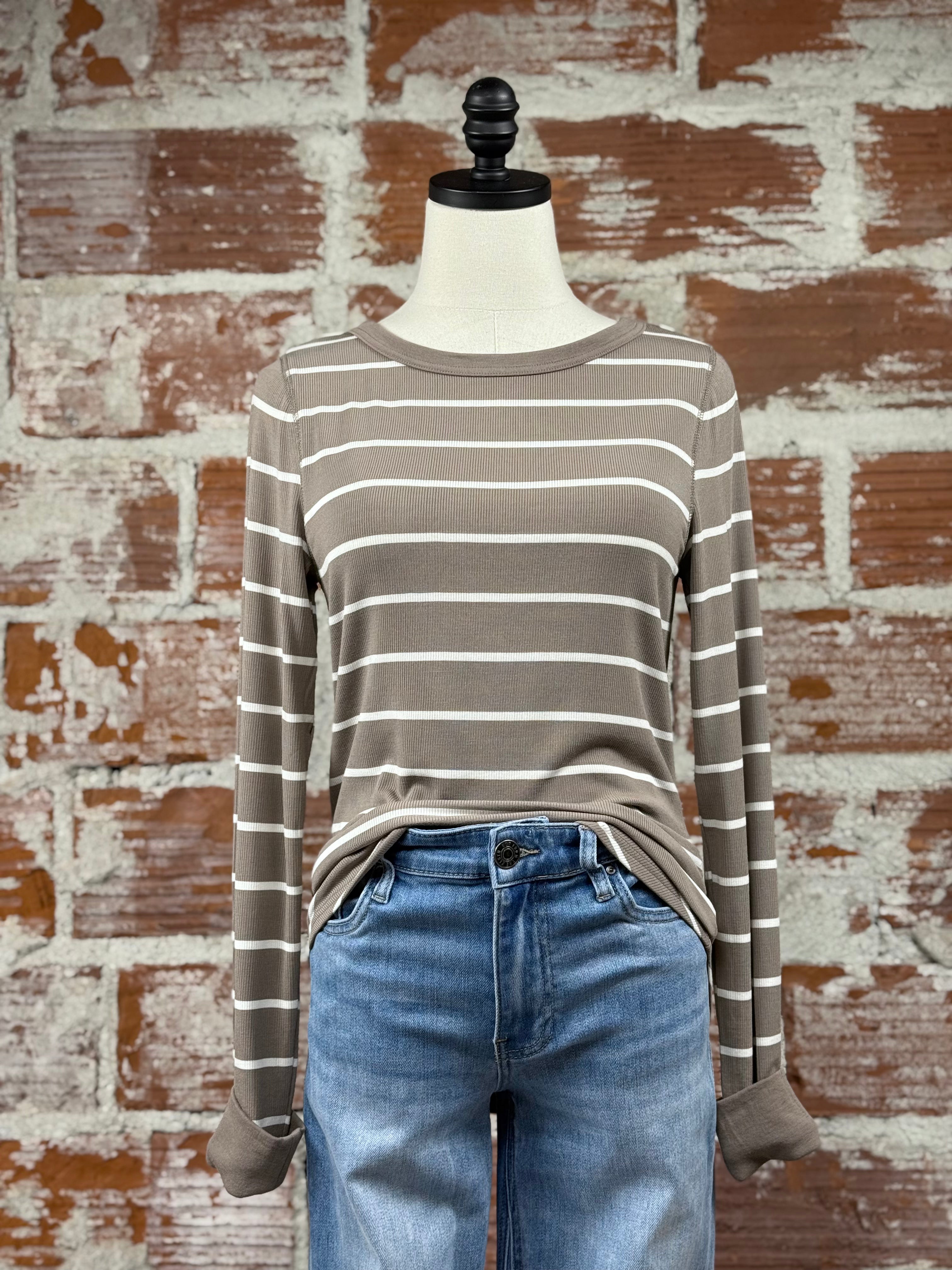 Thread and Supply Stacy Top in Taupe and White Stripe-121 - Jersey Tops F/W (June - Nov)-Little Bird Boutique