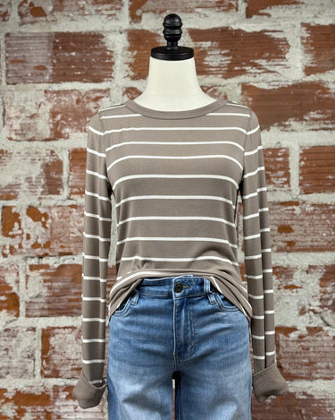 Thread and Supply Stacy Top in Taupe and White Stripe-121 - Jersey Tops F/W (June - Nov)-Little Bird Boutique